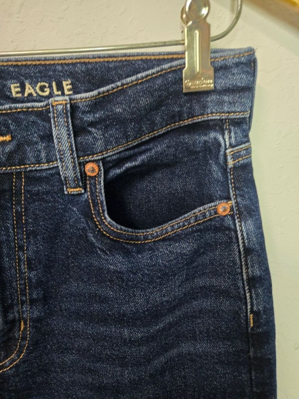 American Eagle Super High Rise Straight Stretch Cuffed Denim Jeans Size 4 - Picture 5 of 14